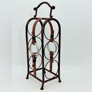 Vintage Wright Iron Freestanding Wine Rack | 3 Bottle Holder with Handle